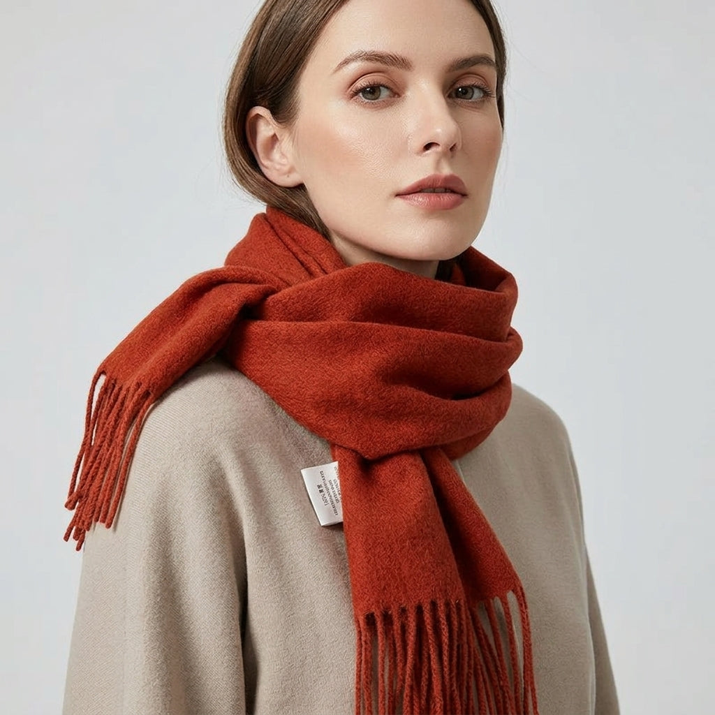 Foulard Écharpe 100% Laine Rouge Brique