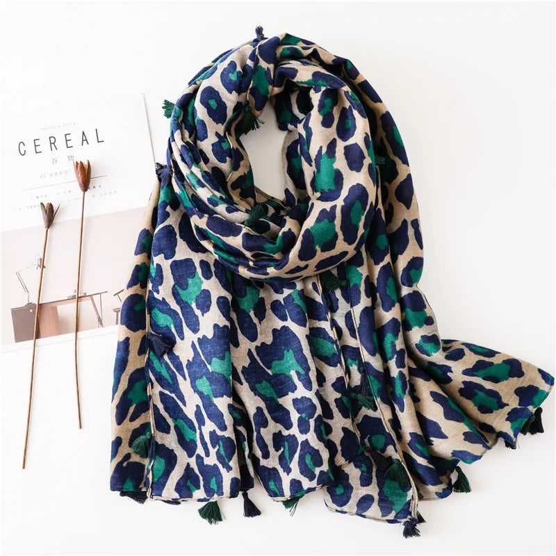 Foulard motif Léopard Gris Lin de Coton