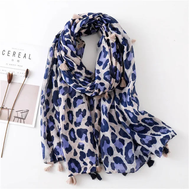 Foulard motif Léopard Violet Lin de Coton