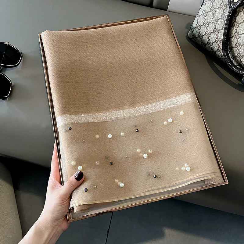 
Grand Foulard Beige en Soie et Lin