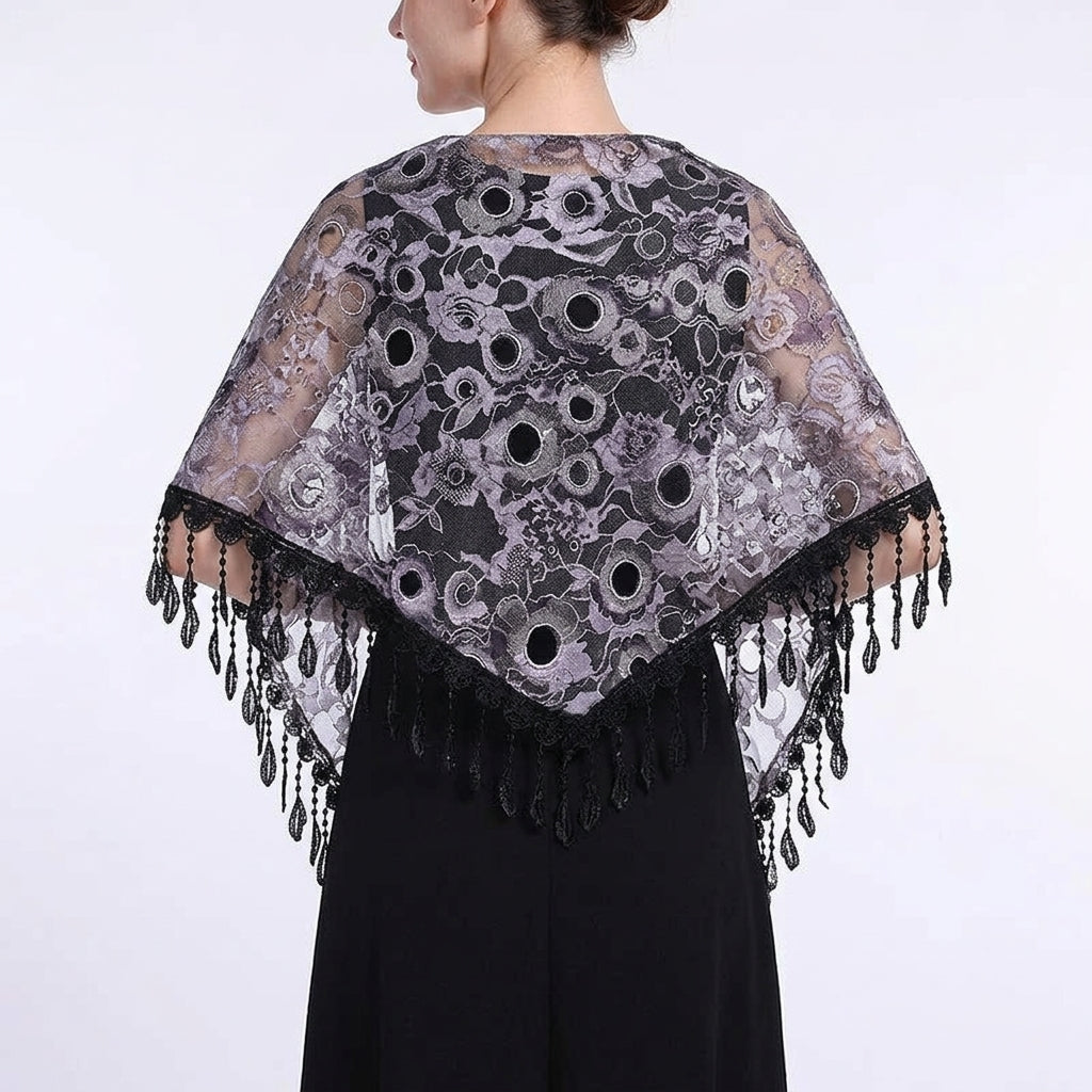 Foulard Fleuri Noir Écharpe en Dentelle