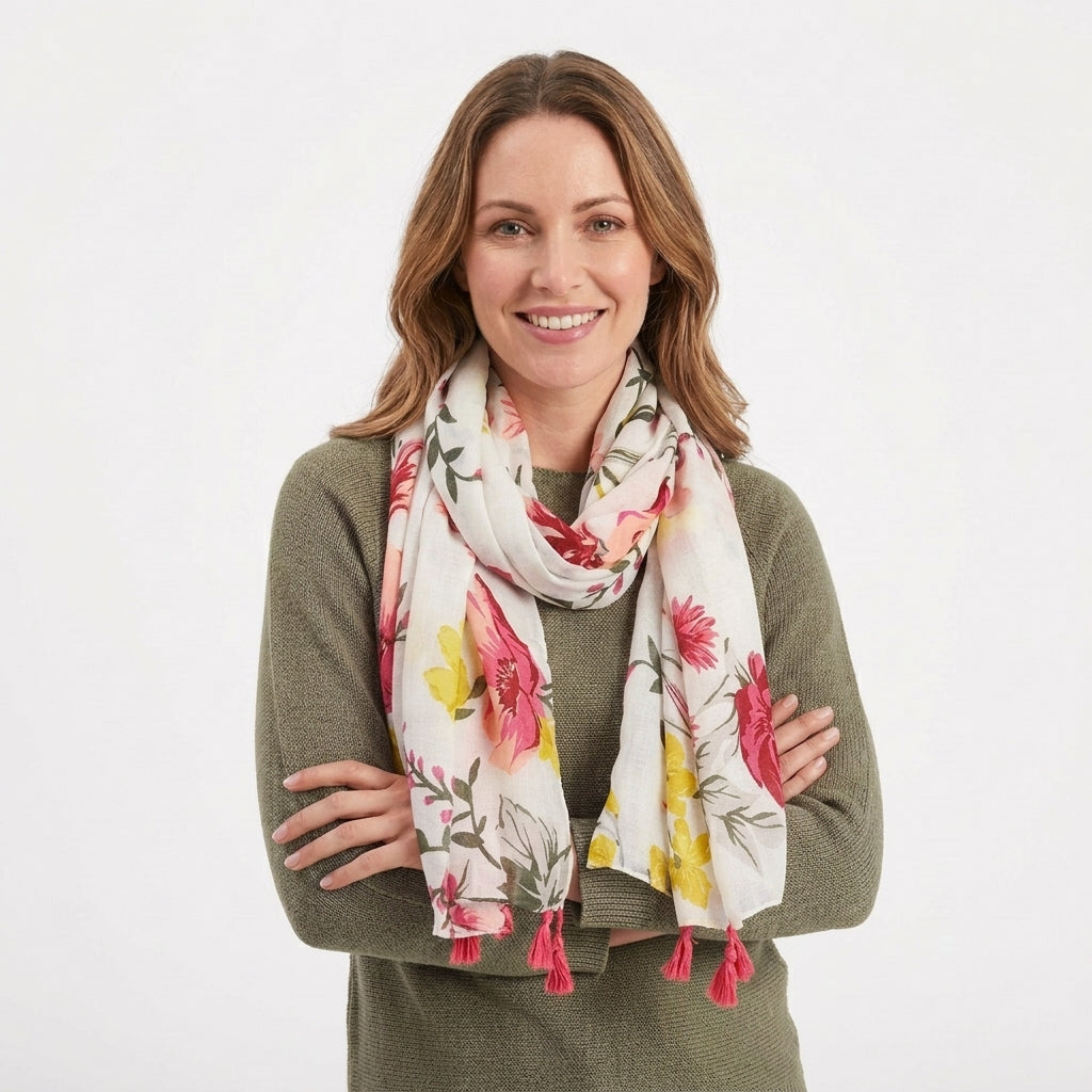 Foulard Femme Fleuri en Lin de Coton