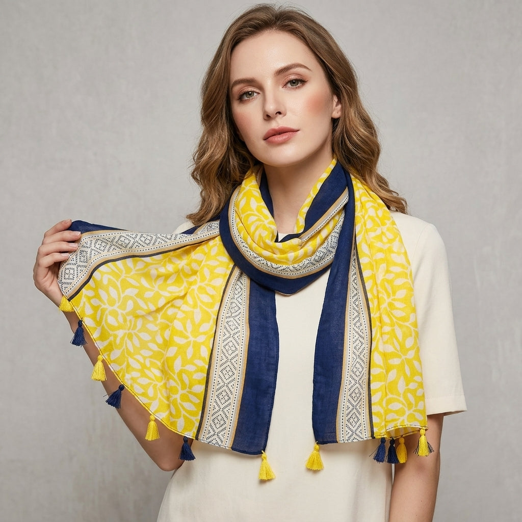 Foulard Jaune et Bleu en Coton et Lin