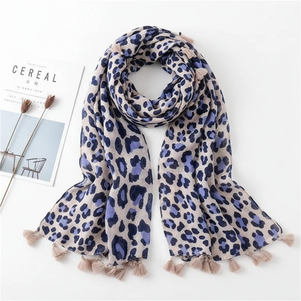 Foulard motif Léopard Violet Lin de Coton