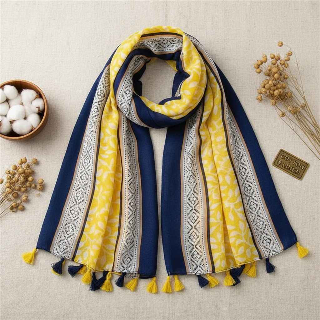 Foulard Jaune et Bleu en Coton et Lin